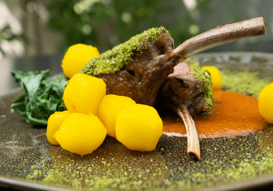 Herb & Fennel Crusted Lamb Rack with Tomato Sauce (Al Mamoura)